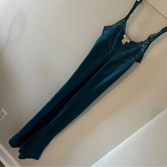 Victoria's Secret Gold Label Teal Vintage Satin Gown Chemise Lace Bust SEE INFO - Picture 7 of 10